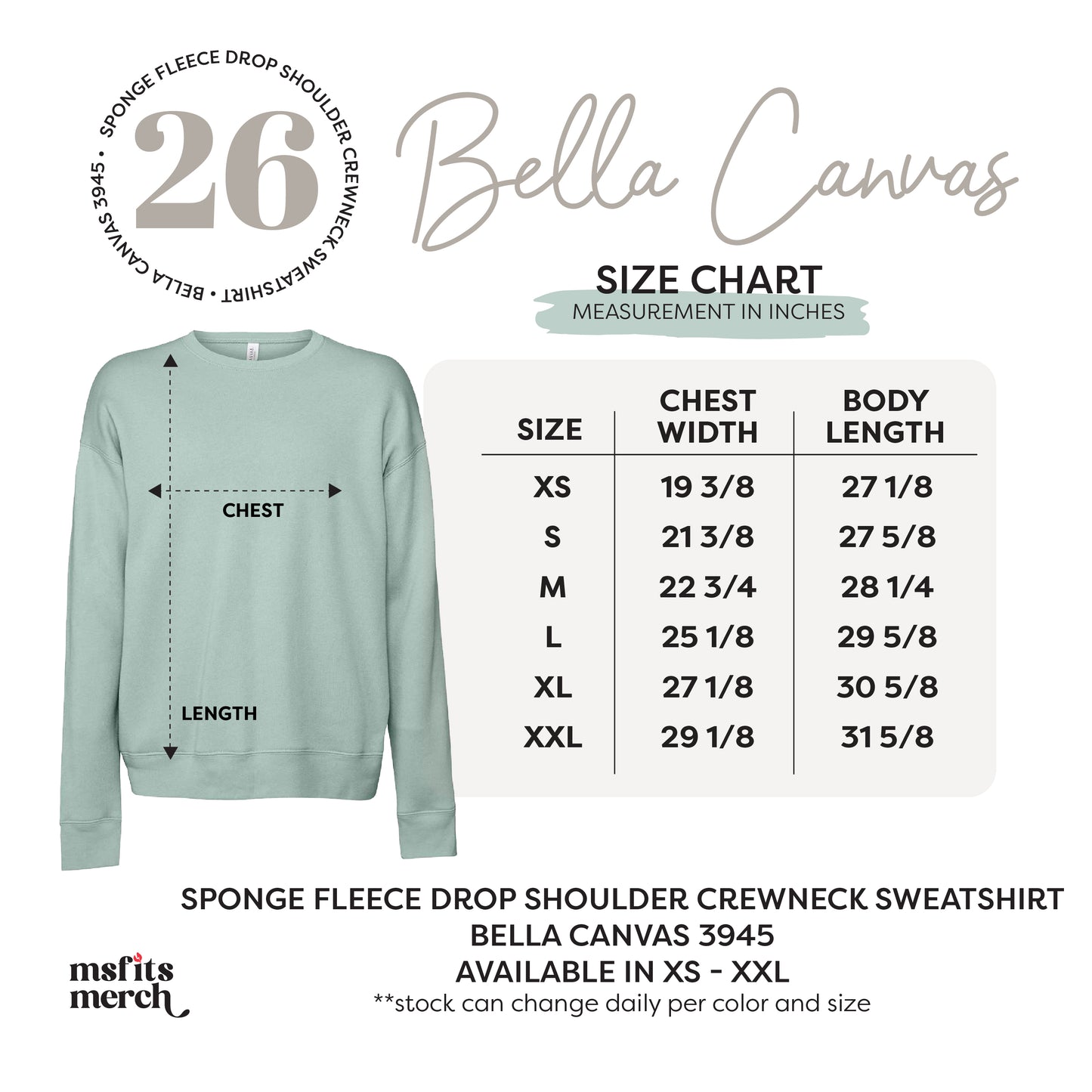 Bella Canvas 3945 Unisex Drop Shoulder Fleece Crewneck Sweatshirt