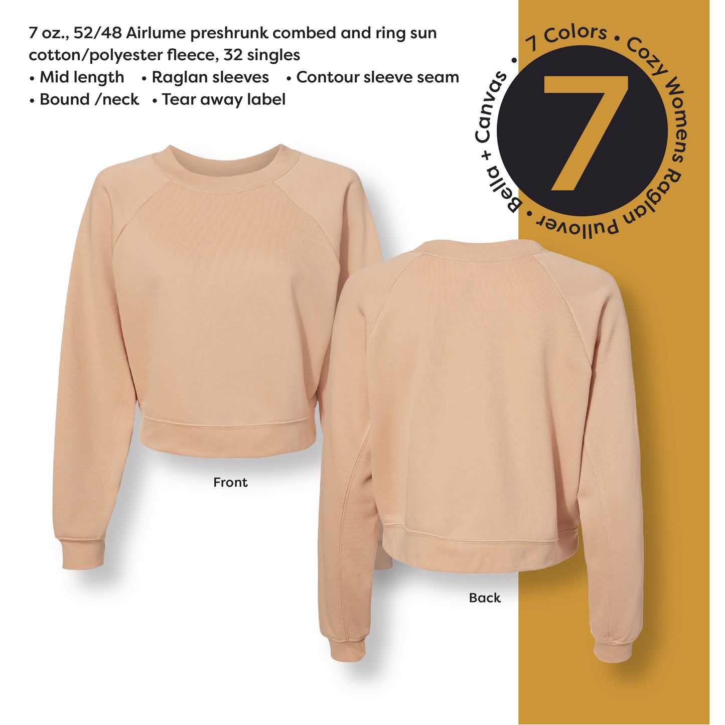 Bella Canvas Ladies Raglan Pullover Fleece 7505 FWD Fashion