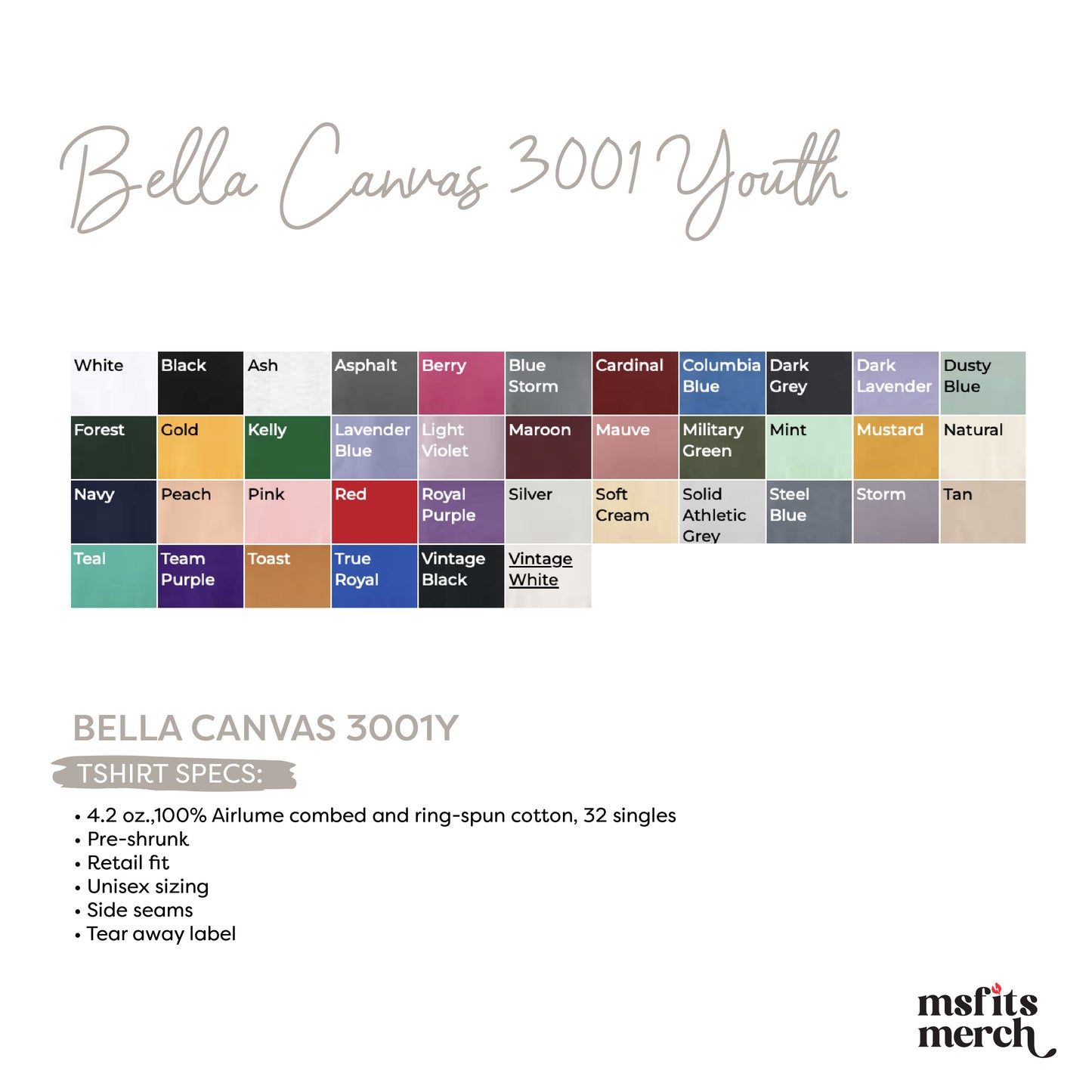 Bella Canvas Youth Jersey Tshirt 3001Y Kids Cotton Tee Shirt