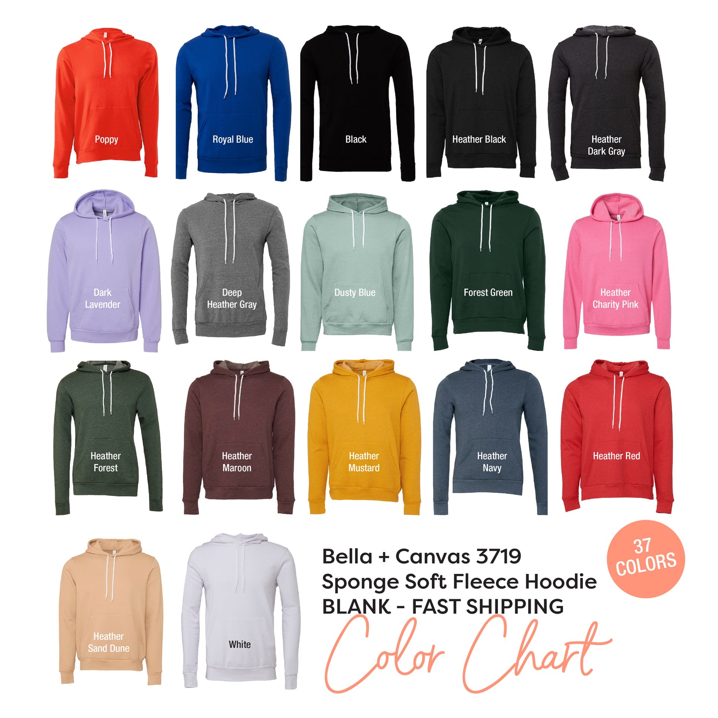 Bella Canvas 3719 Sponge Fleece Pullover Hooded Sweatshirt Unisex Hoodie