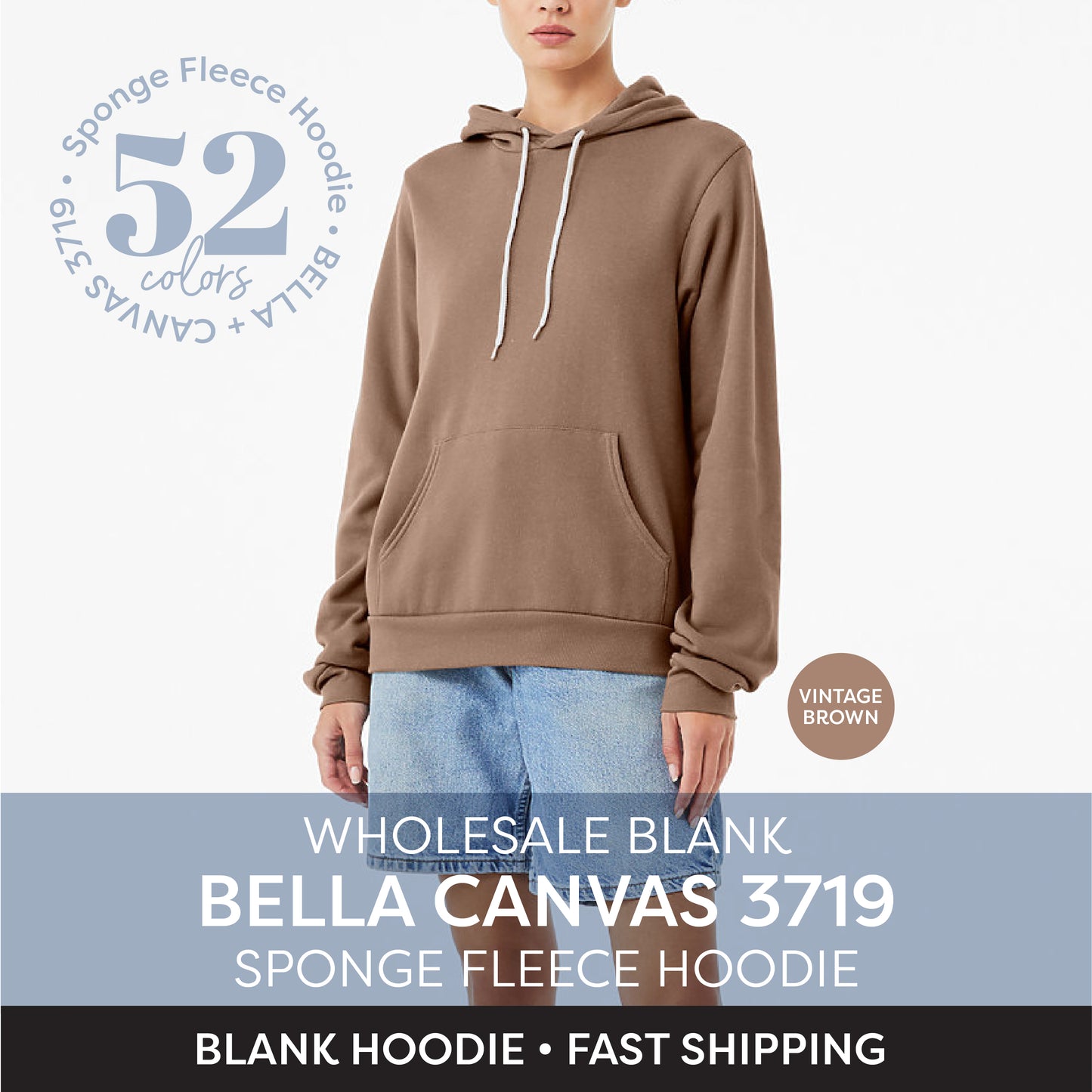Bella Canvas 3719 Sponge Fleece Pullover Hooded Sweatshirt Unisex Hoodie