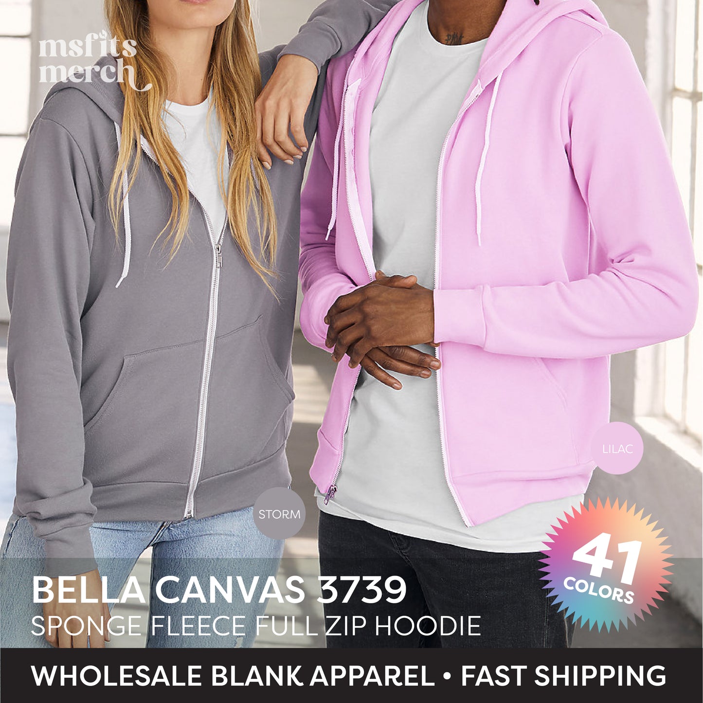 Bella Canvas 3739 Unisex Poly-Cotton Fleece Full-Zip Hooded Sweatshirt