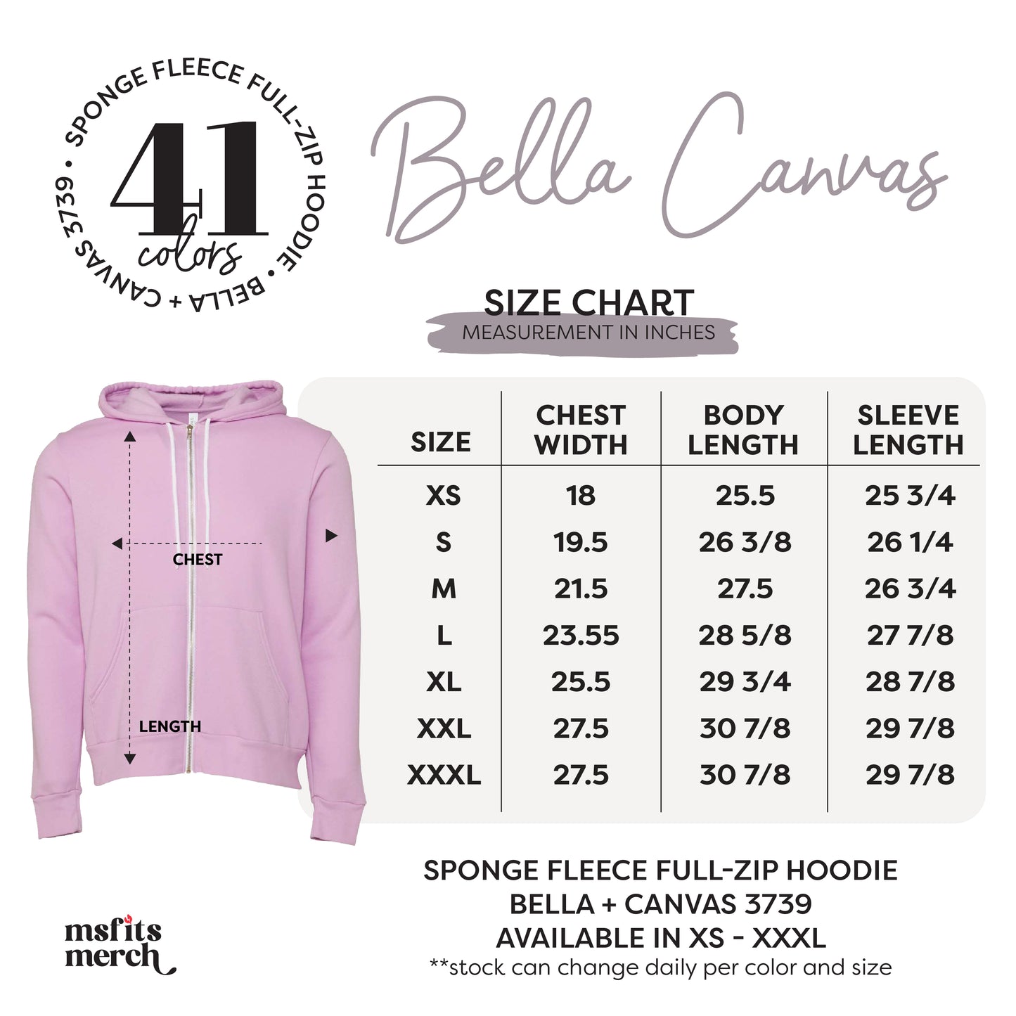 Bella Canvas 3739 Unisex Poly-Cotton Fleece Full-Zip Hooded Sweatshirt