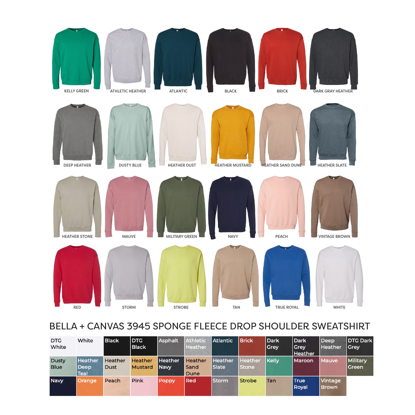 Bella Canvas 3945 Unisex Drop Shoulder Fleece Crewneck Sweatshirt