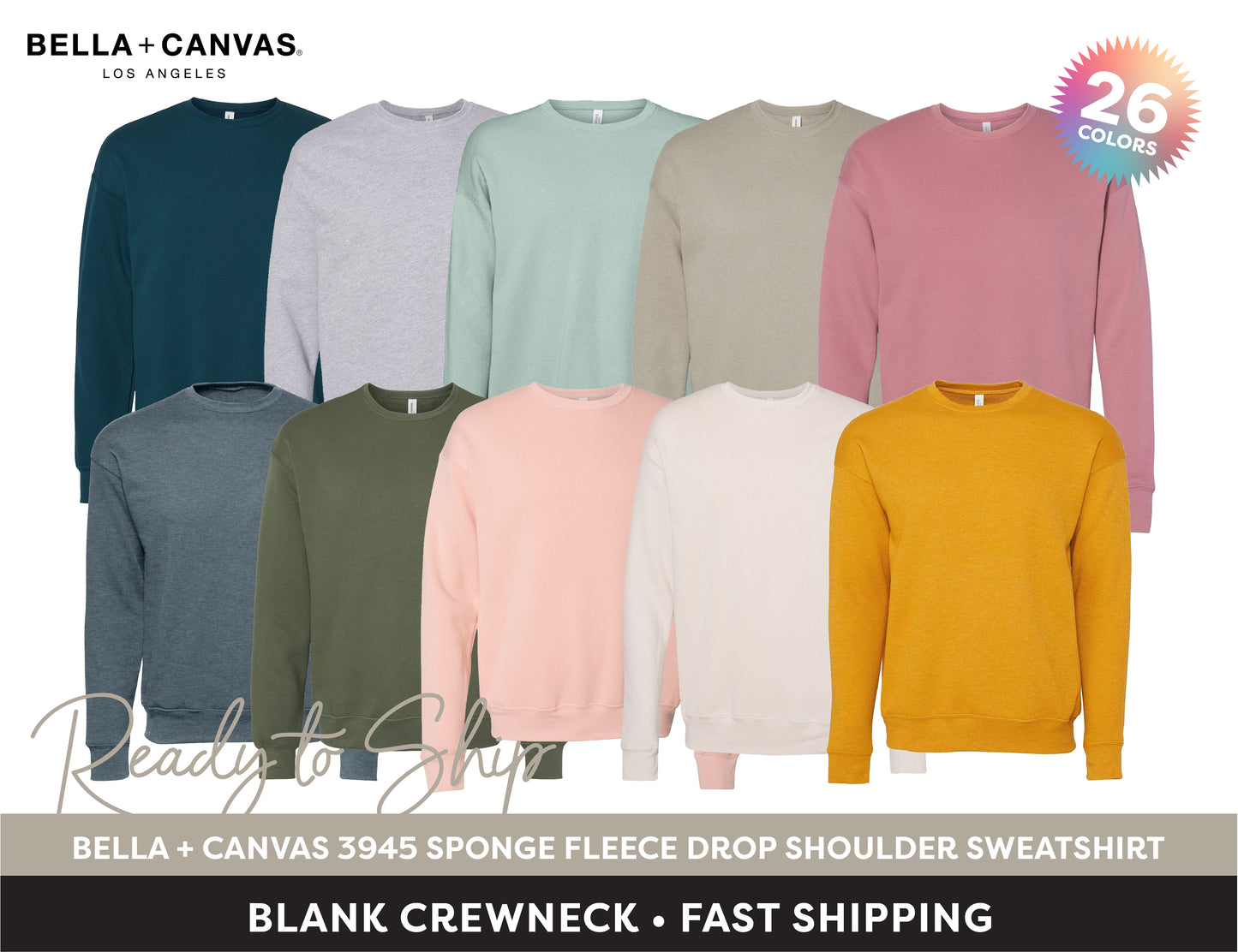 Bella Canvas 3945 Unisex Drop Shoulder Fleece Crewneck Sweatshirt