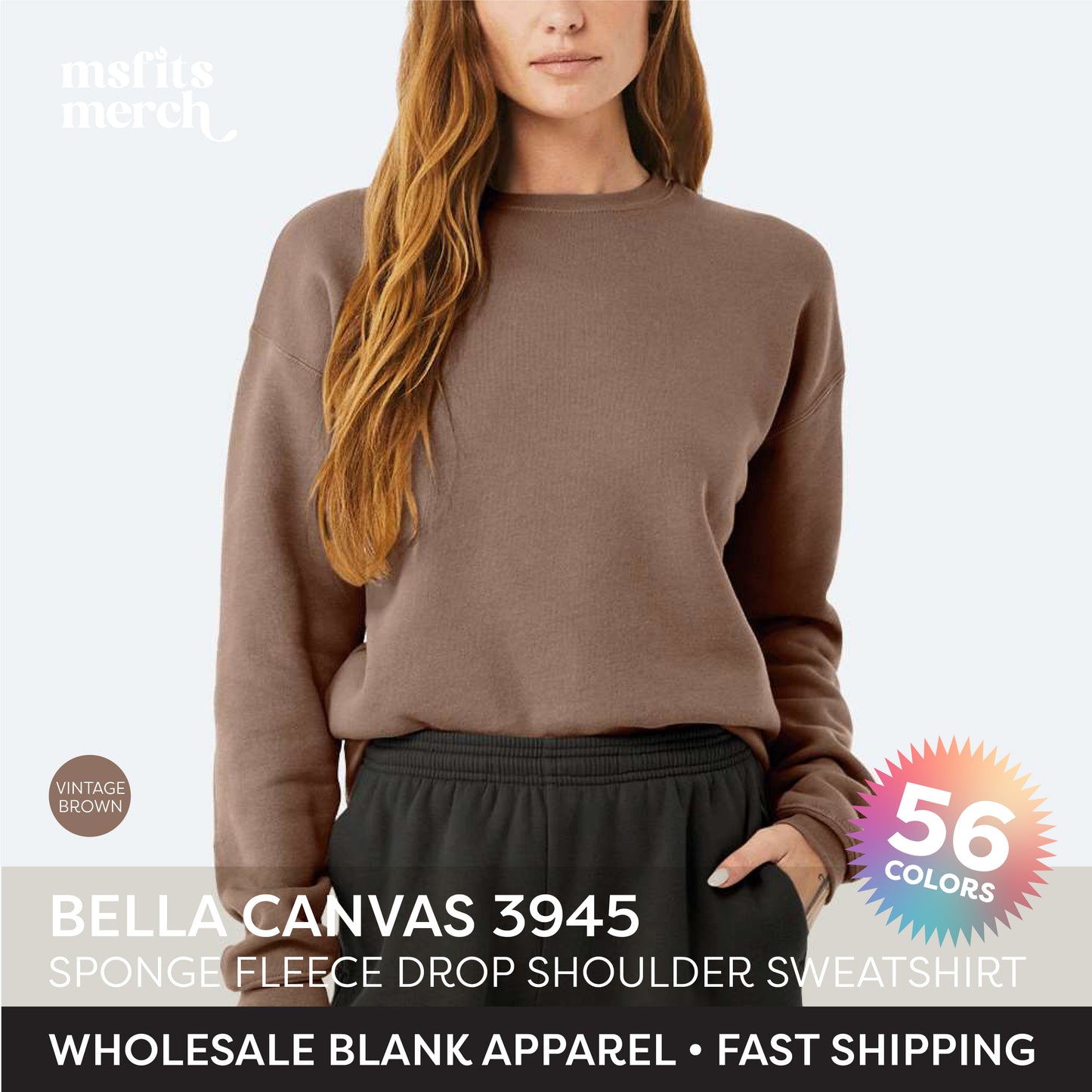 Bella Canvas 3945 Unisex Drop Shoulder Fleece Crewneck Sweatshirt