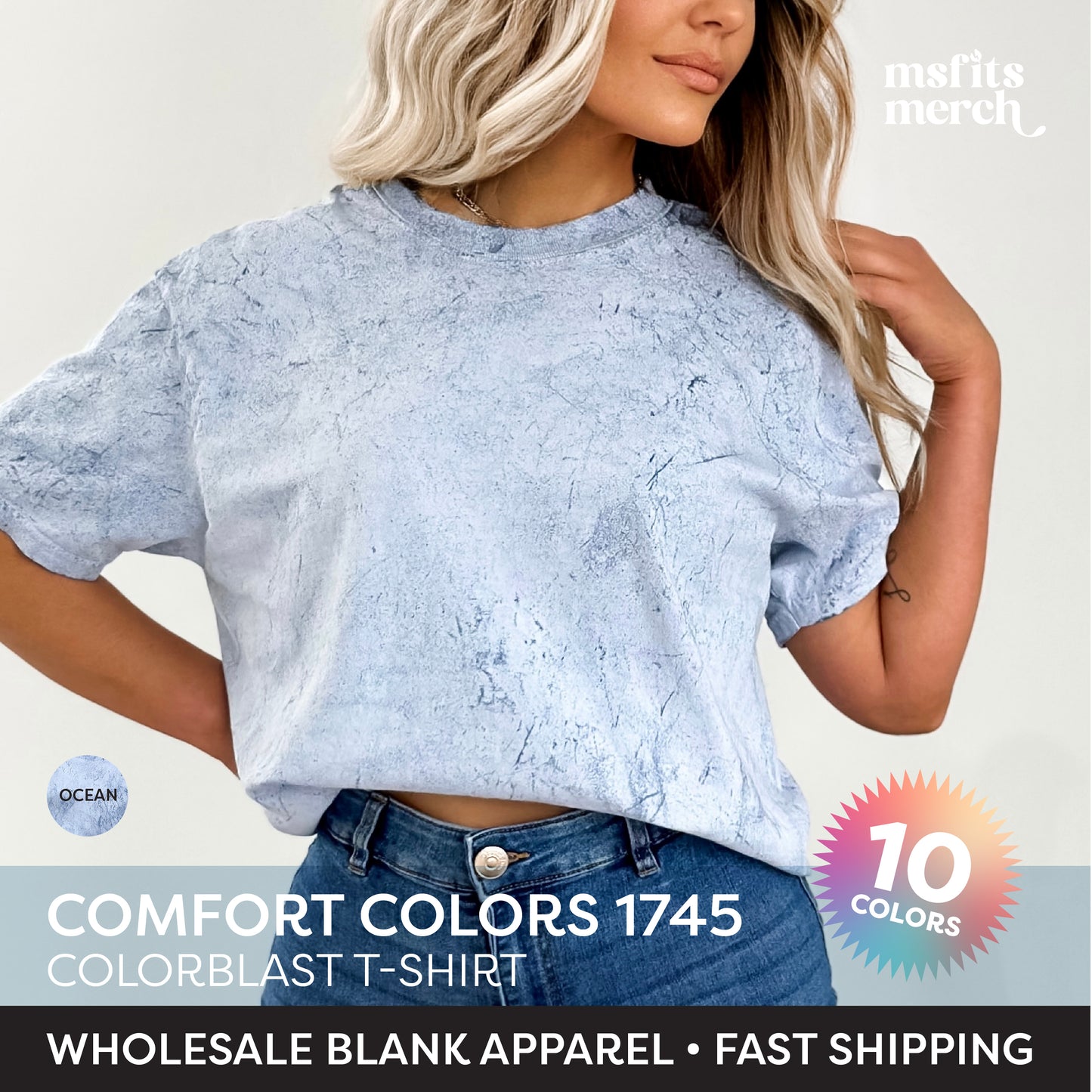 Comfort Colors Tie Dye Shirt 1745 Colorblast Blank Tshirt Garment Dyed Plain Shirt Tie Dye T-shirt Wholesale Blank Cotton Shirt for Printing