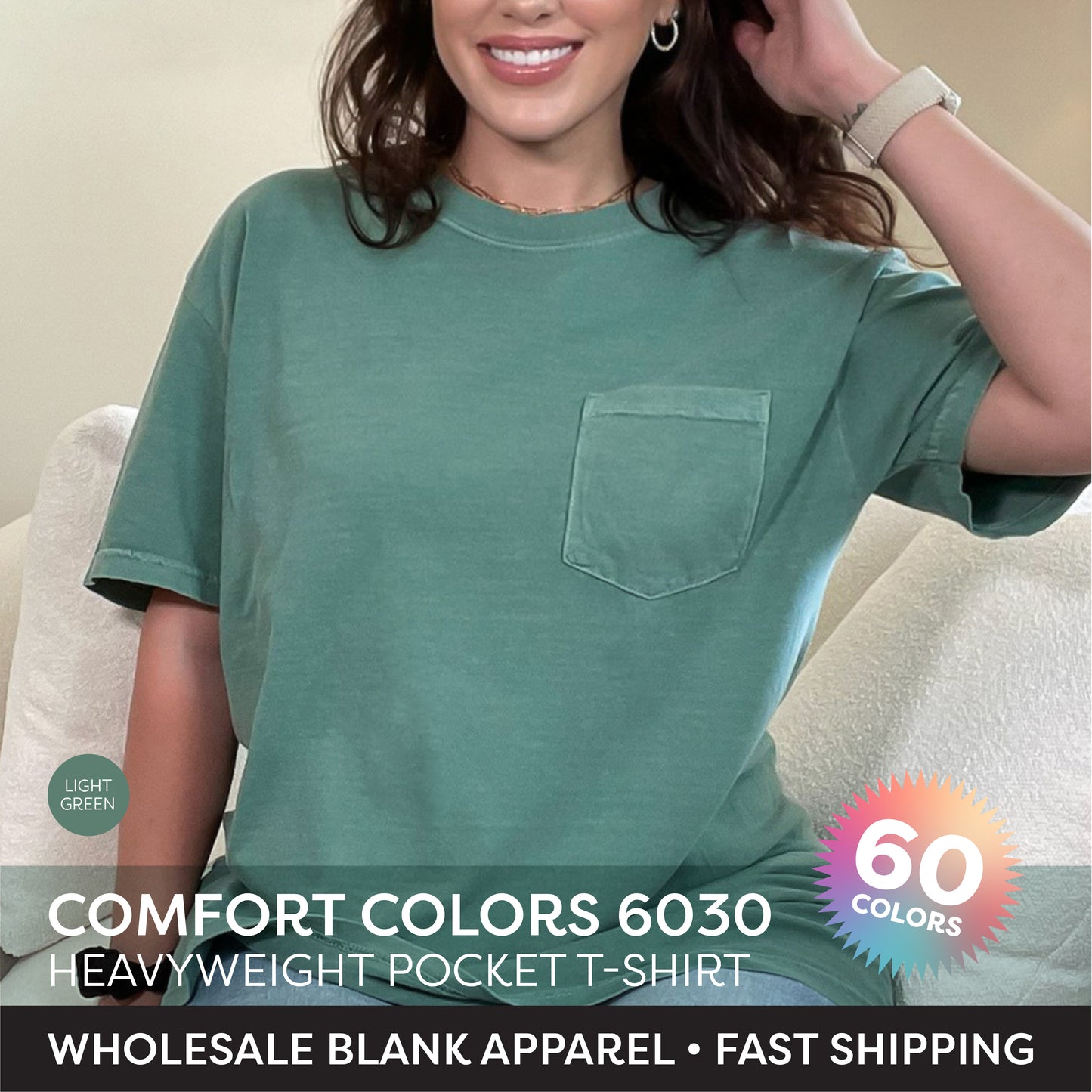 Comfort Colors 6030 Heavyweight Adult Pocket Garment Dyed T-Shirt
