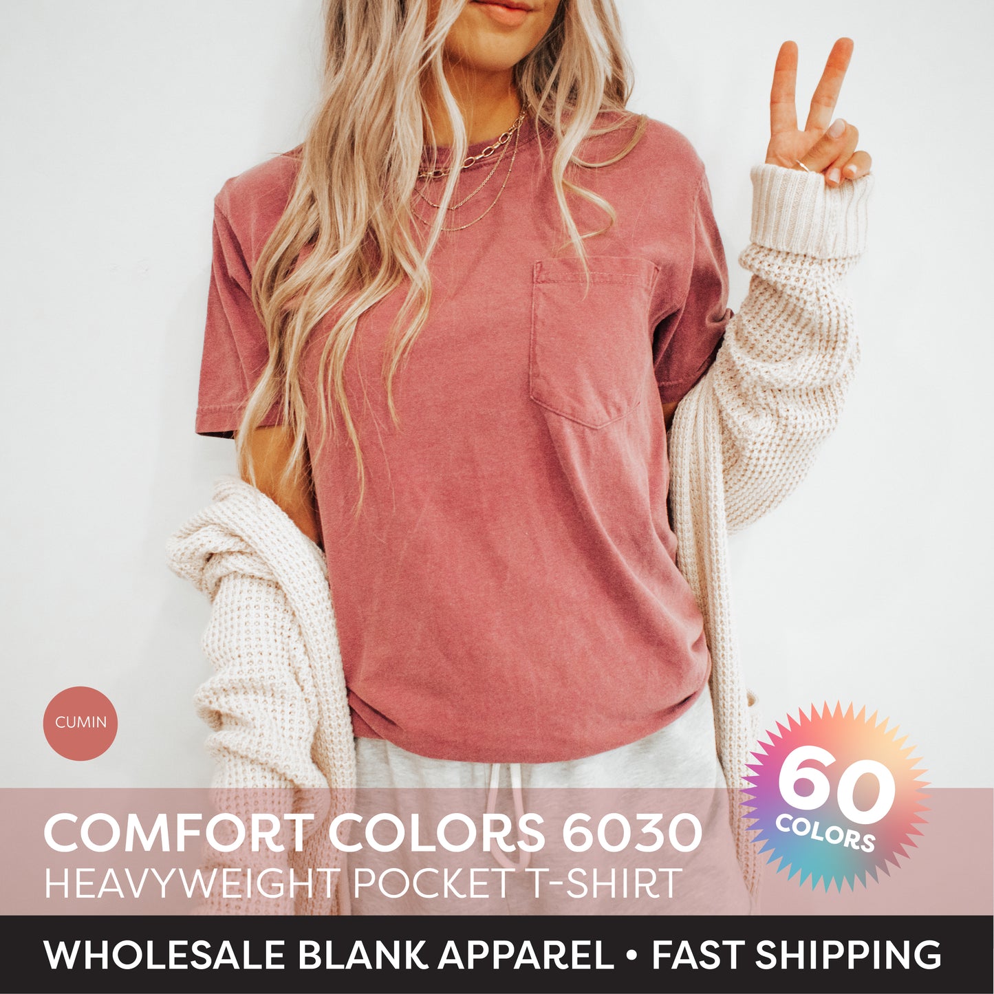 Comfort Colors 6030 Heavyweight Adult Pocket Garment Dyed T-Shirt