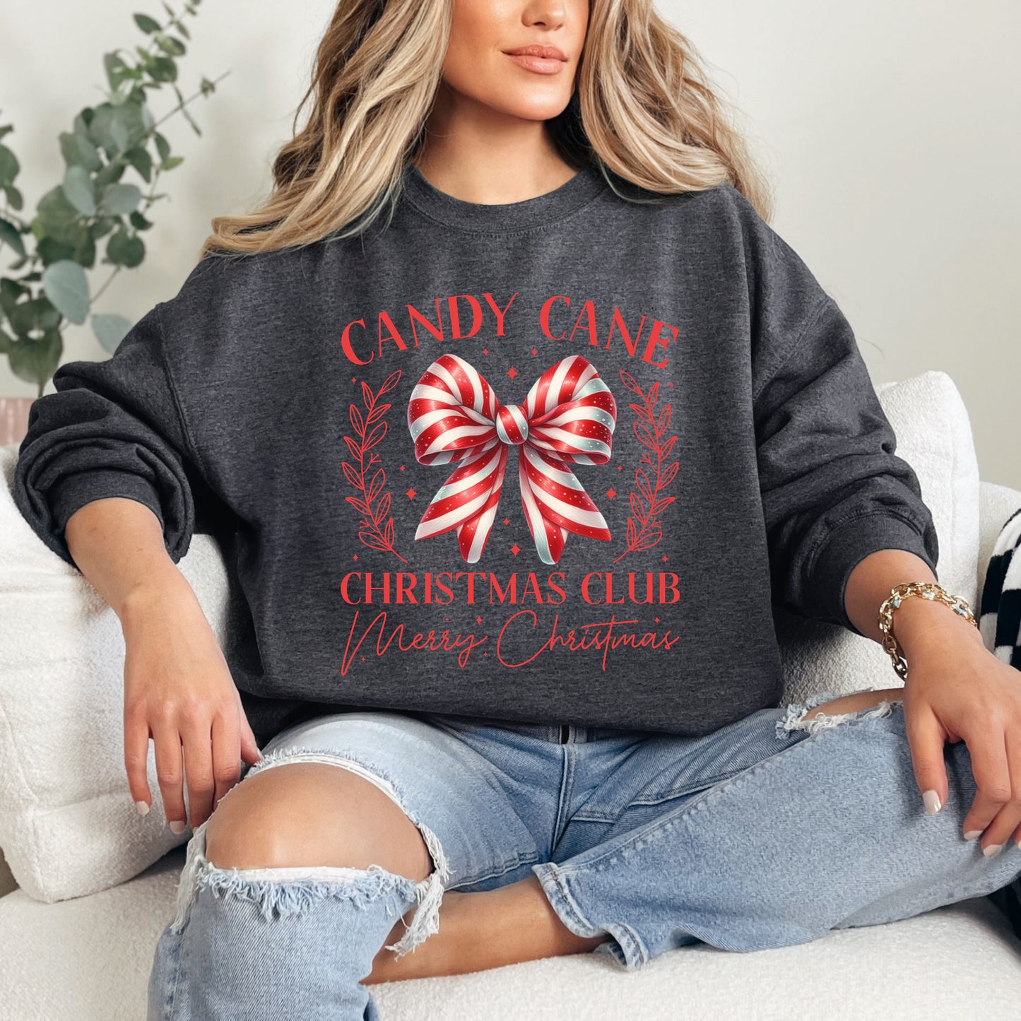 Candy Cane Christmas Fleece Sweatershirt Long Sleeve Holiday Graphic Christmas Club