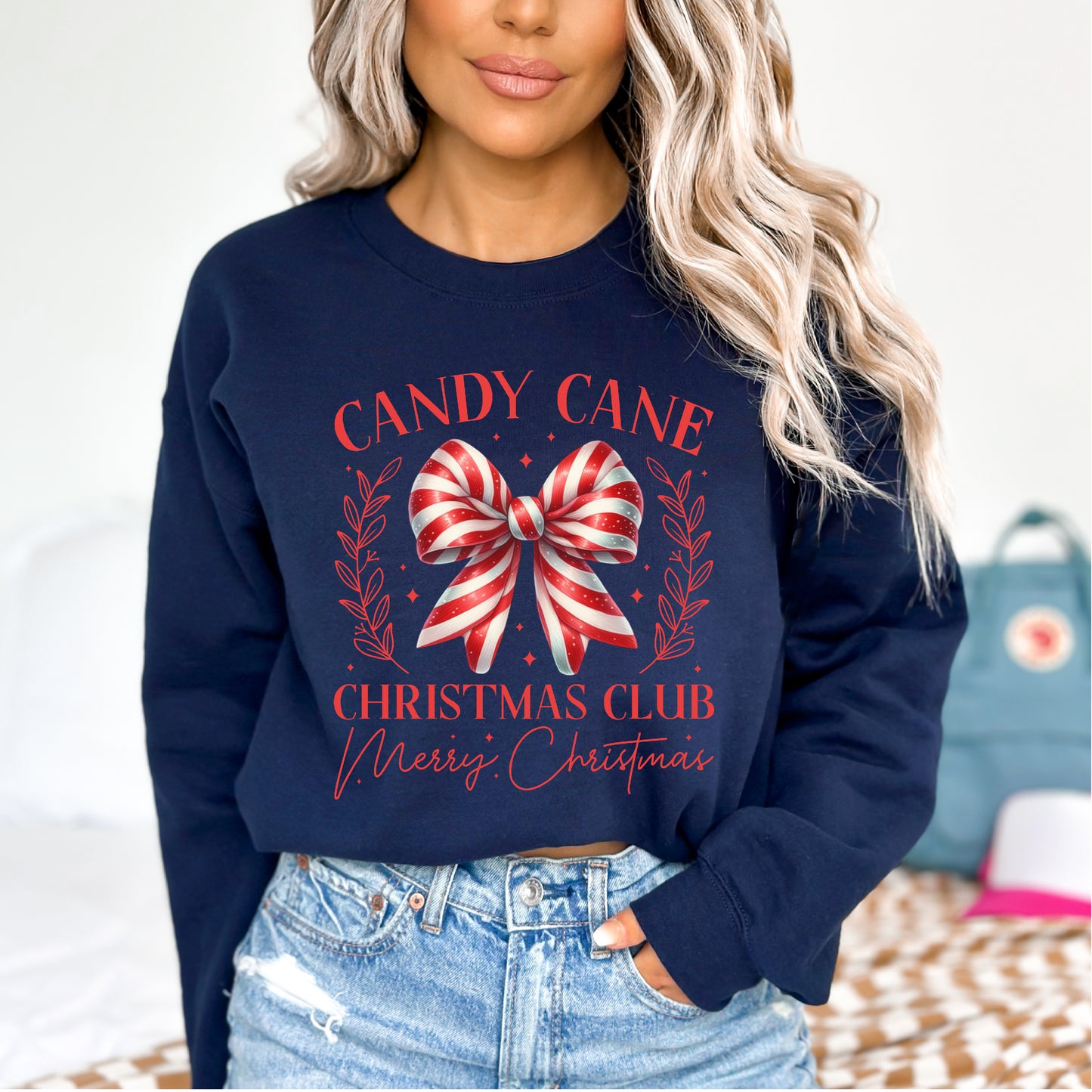 Candy Cane Christmas Fleece Sweatershirt Long Sleeve Holiday Graphic Christmas Club