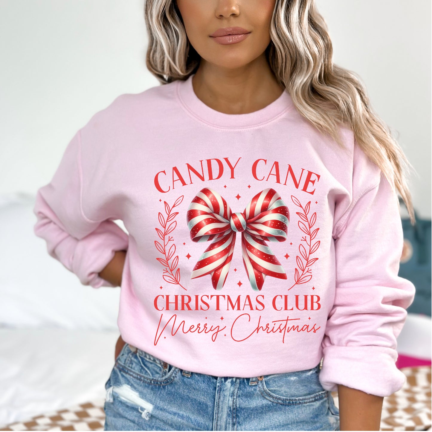 Candy Cane Christmas Fleece Sweatershirt Long Sleeve Holiday Graphic Christmas Club