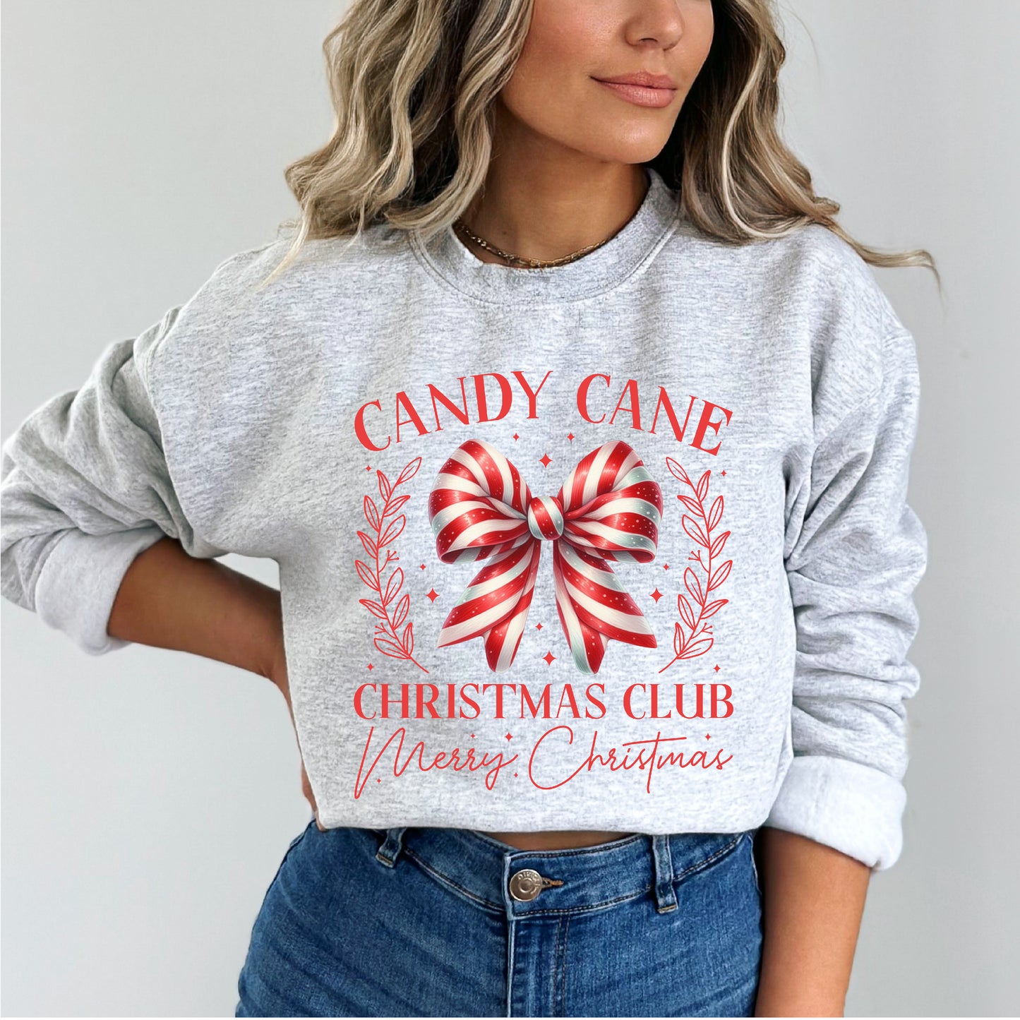 Candy Cane Christmas Fleece Sweatershirt Long Sleeve Holiday Graphic Christmas Club