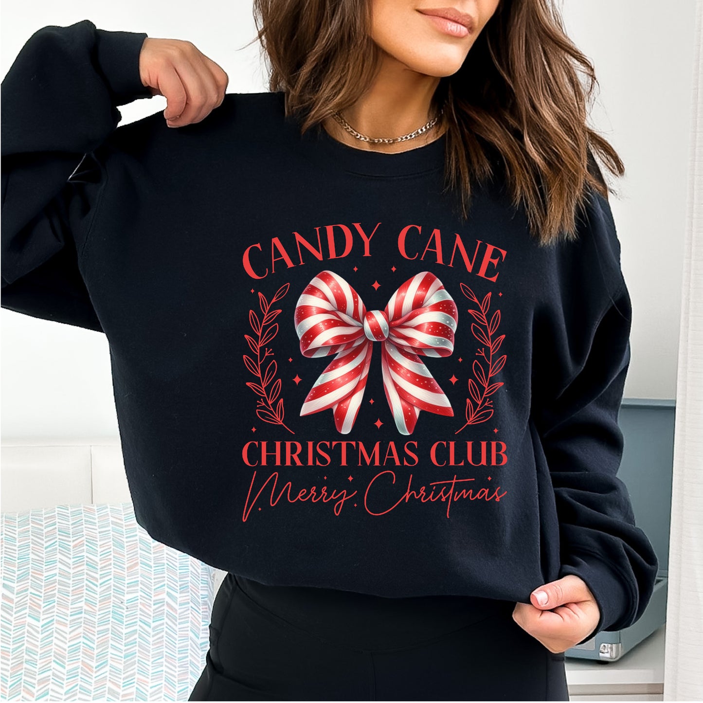 Candy Cane Christmas Fleece Sweatershirt Long Sleeve Holiday Graphic Christmas Club