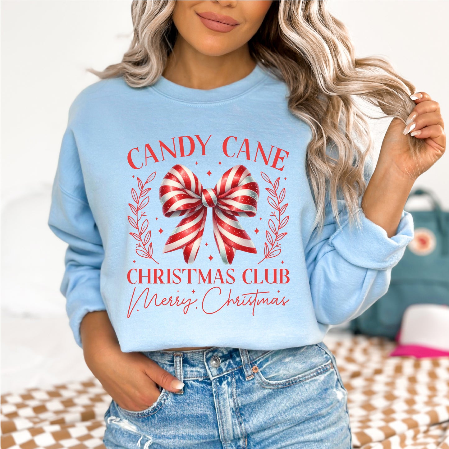 Candy Cane Christmas Fleece Sweatershirt Long Sleeve Holiday Graphic Christmas Club