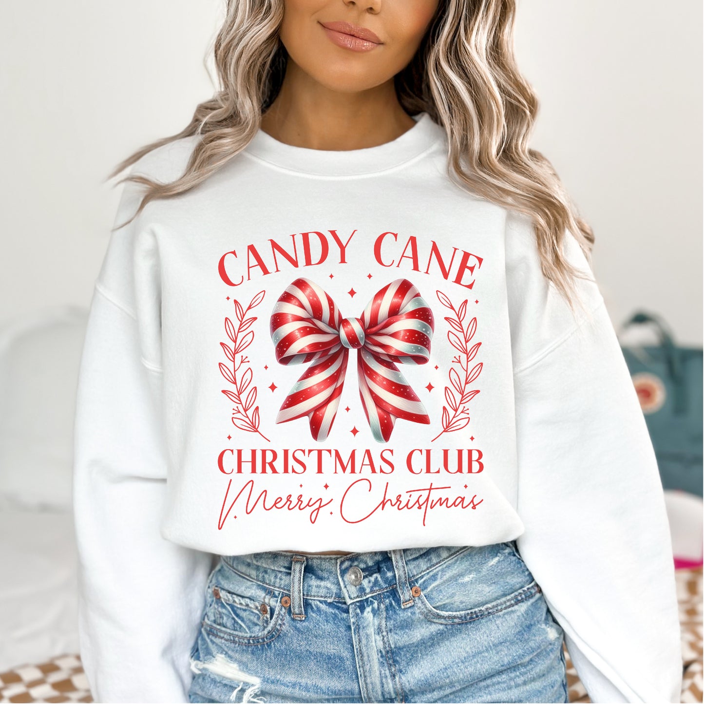 Candy Cane Christmas Fleece Sweatershirt Long Sleeve Holiday Graphic Christmas Club