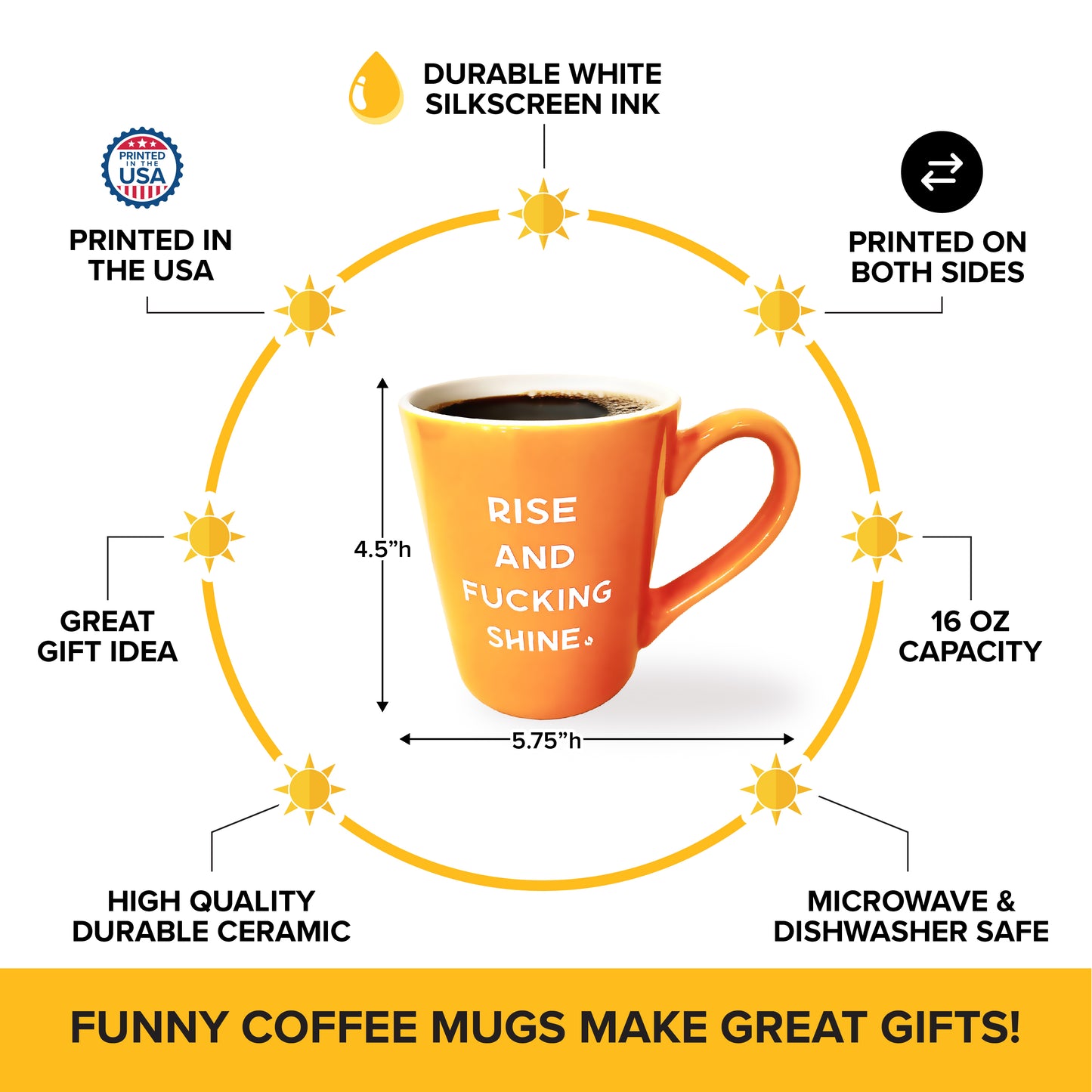 ☀️Funny Coffee Cup Rise and Fuc*ing Shine Coffee Mug Sarcastic Motivational Cup