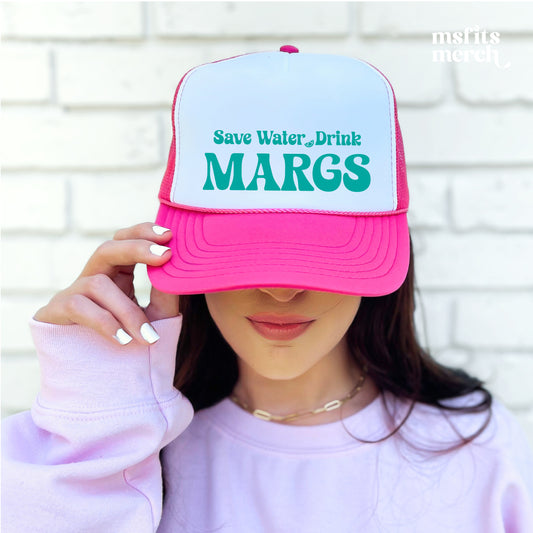 Margs Trucker Hat Save Water Drink Margaritas Fun Summer Trucker Cap Gift for Her Weekend Gift for the Girls Funny Trucker Hat Gift