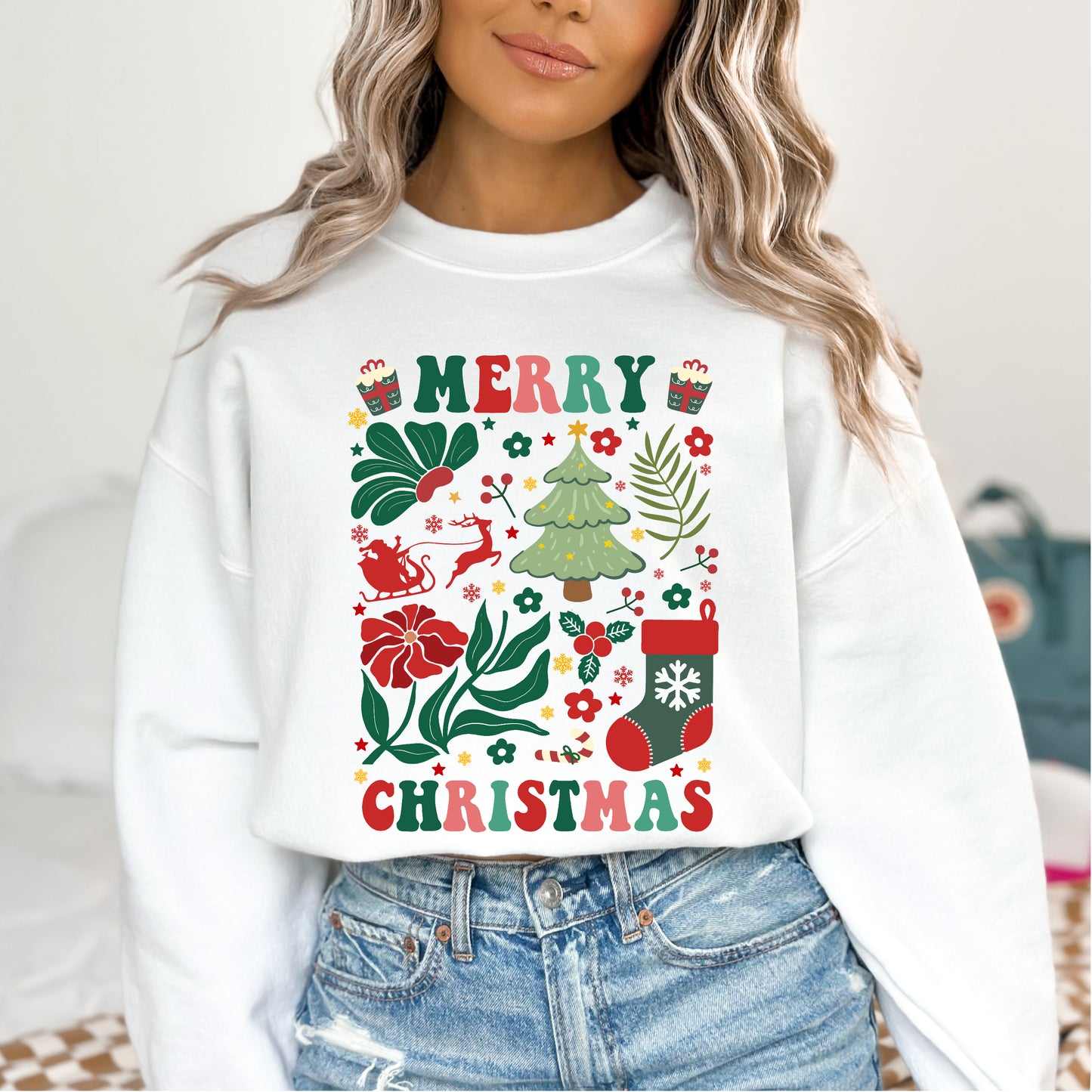 Merry Christmas Sweatshirt for Women Fleece Sweaters Long Sleeve Festive Sweatshirts Holiday Graphic Santa Club