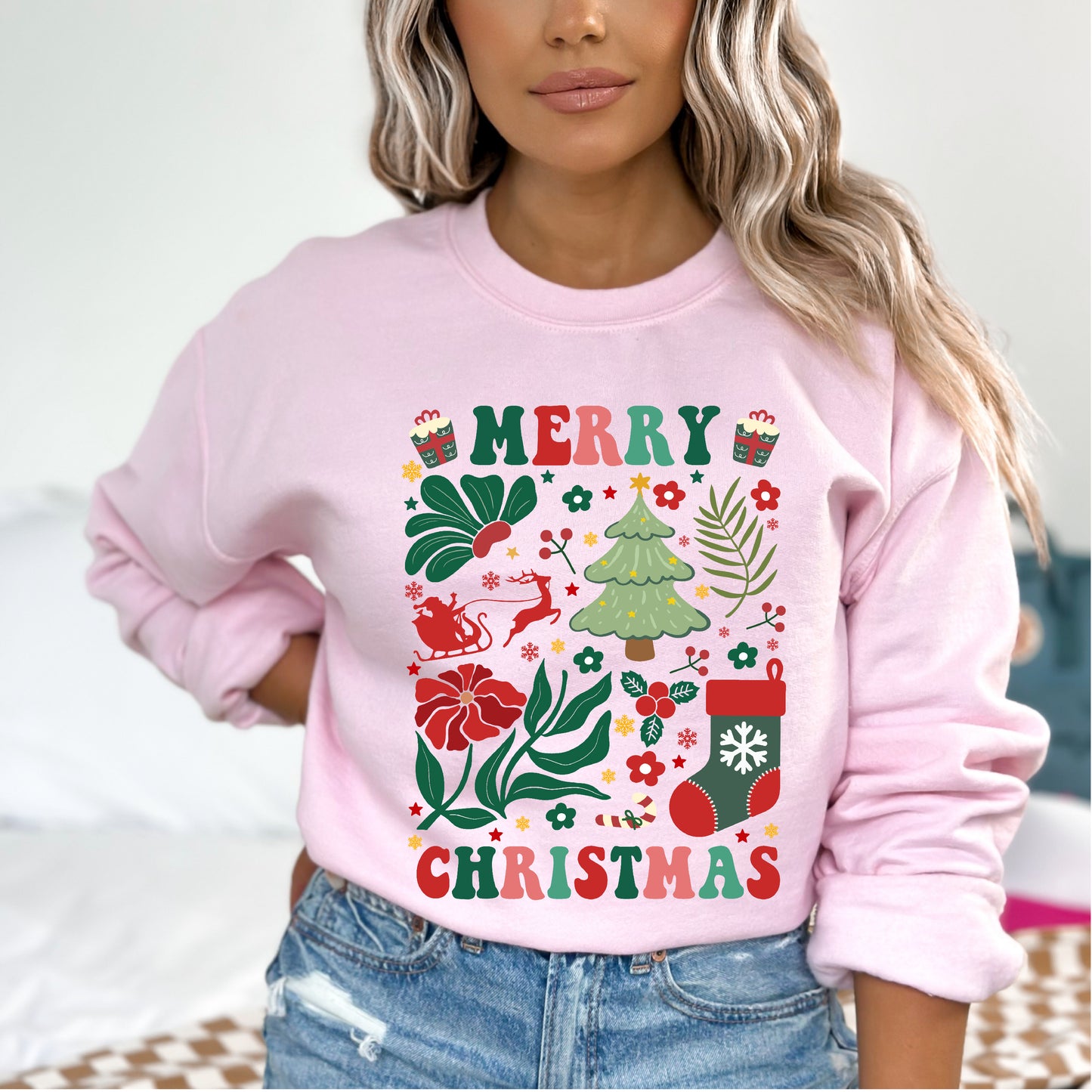Merry Christmas Sweatshirt for Women Fleece Sweaters Long Sleeve Festive Sweatshirts Holiday Graphic Santa Club