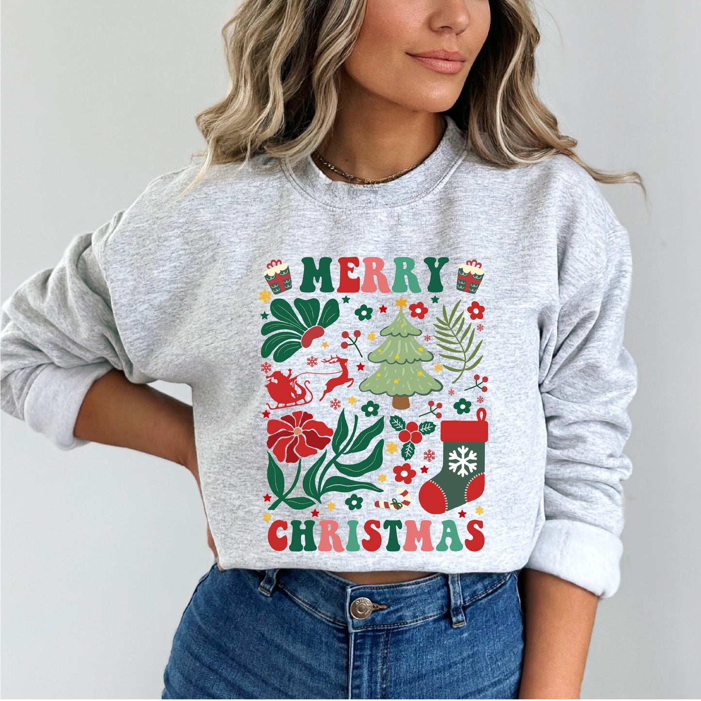 Merry Christmas Sweatshirt for Women Fleece Sweaters Long Sleeve Festive Sweatshirts Holiday Graphic Santa Club