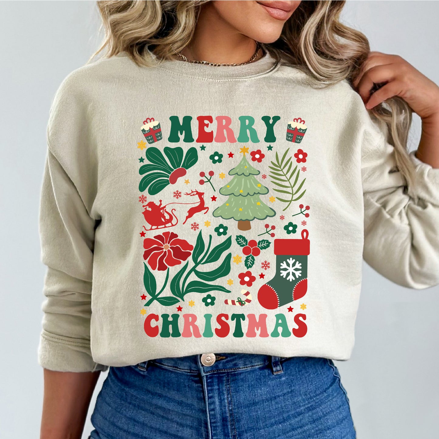 Merry Christmas Sweatshirt for Women Fleece Sweaters Long Sleeve Festive Sweatshirts Holiday Graphic Santa Club