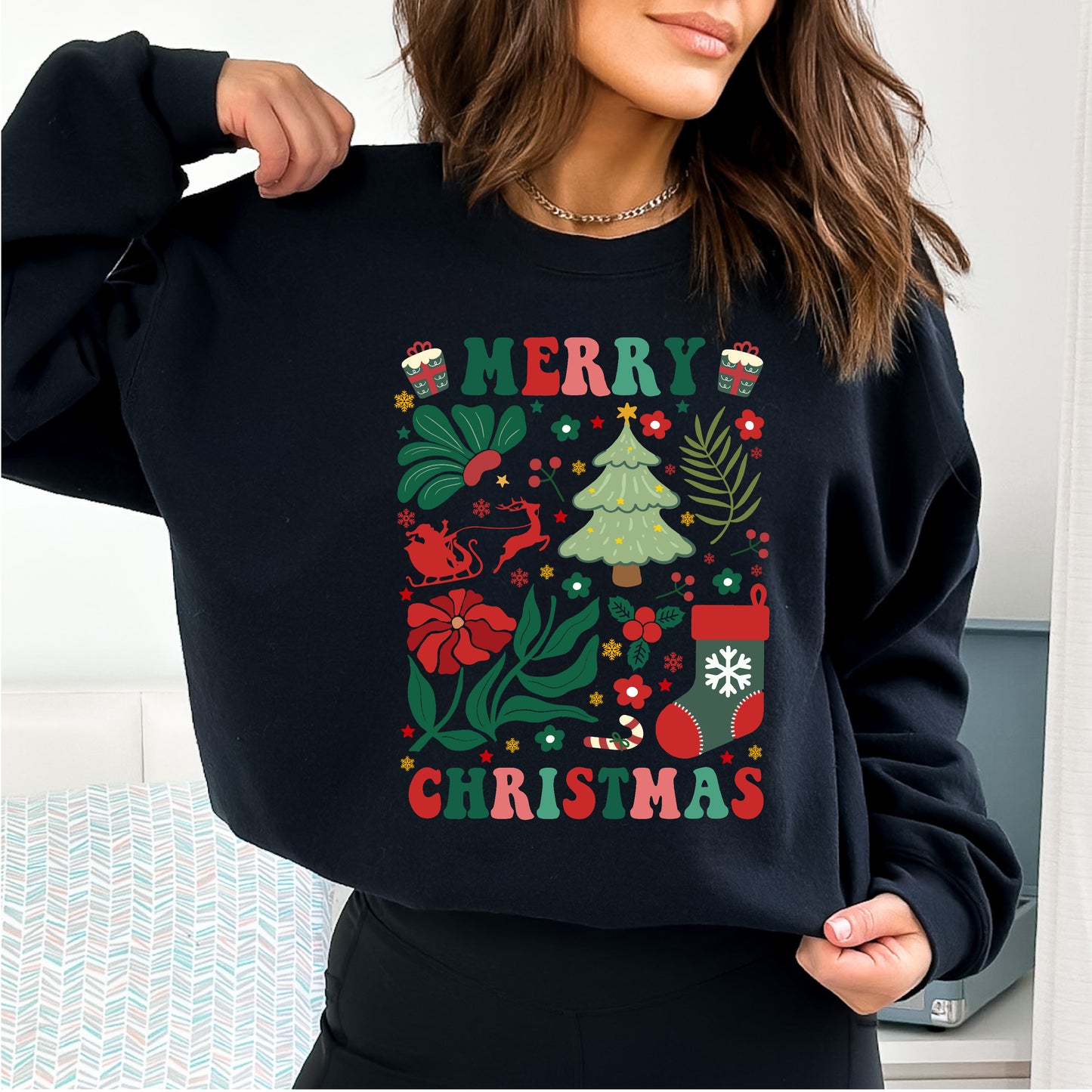 Merry Christmas Sweatshirt for Women Fleece Sweaters Long Sleeve Festive Sweatshirts Holiday Graphic Santa Club