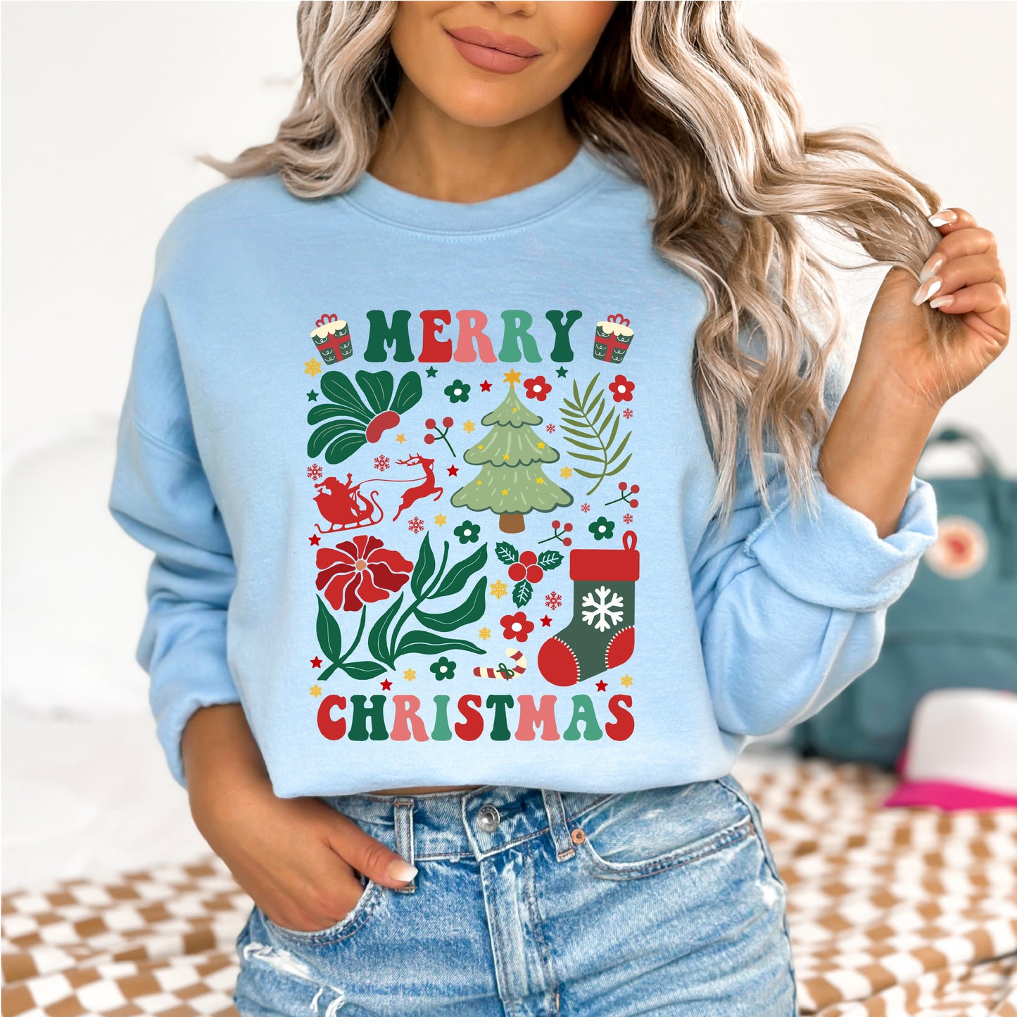 Merry Christmas Sweatshirt for Women Fleece Sweaters Long Sleeve Festive Sweatshirts Holiday Graphic Santa Club