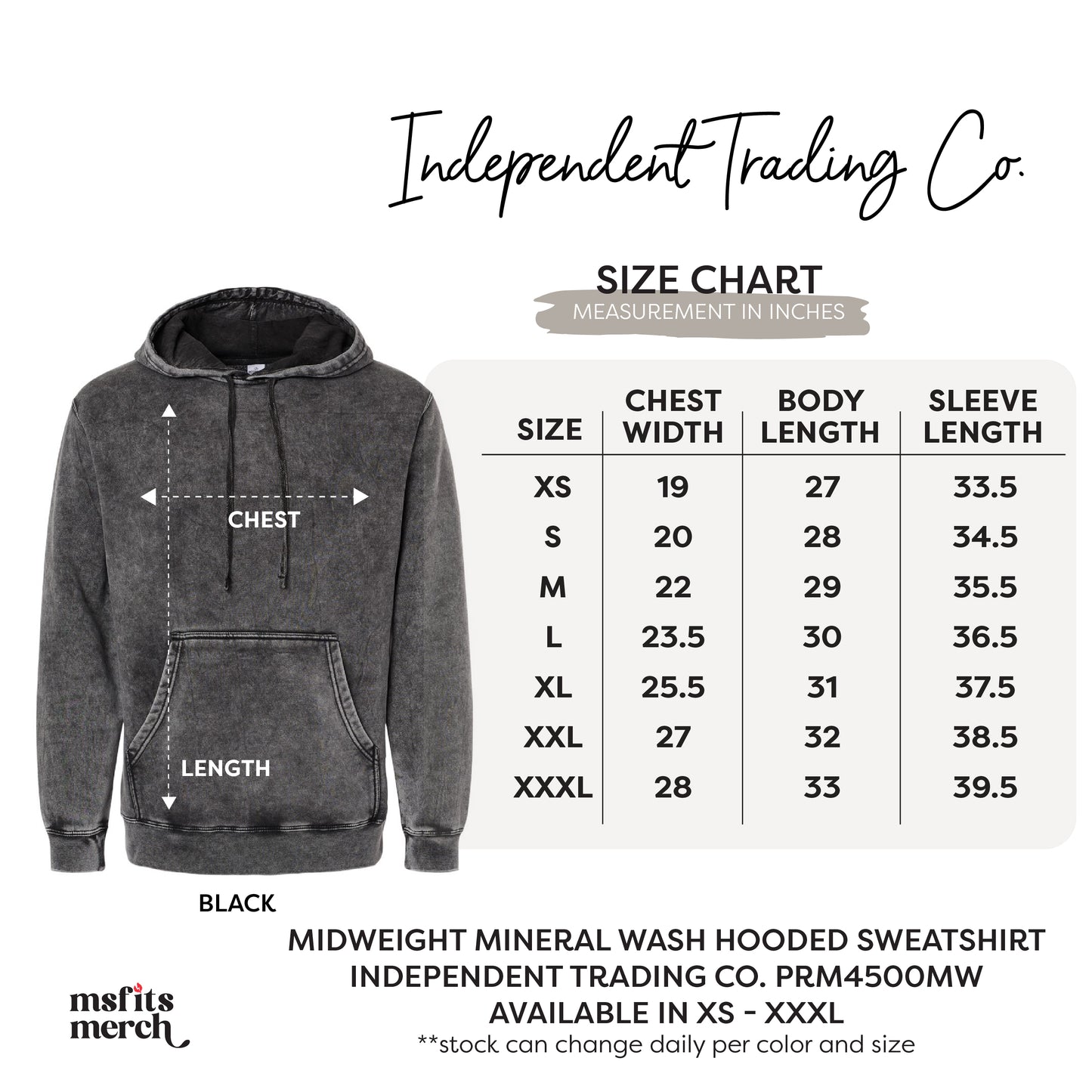Black Mineral Wash Hooded Sweatshirt Independent Trading Co. PRM4500MW Vintage Faded Black Acid Wash