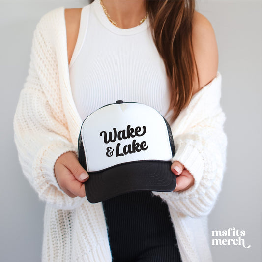 Wake & Lake Trucker Hat Summer Camping Vacation Trucker Cap