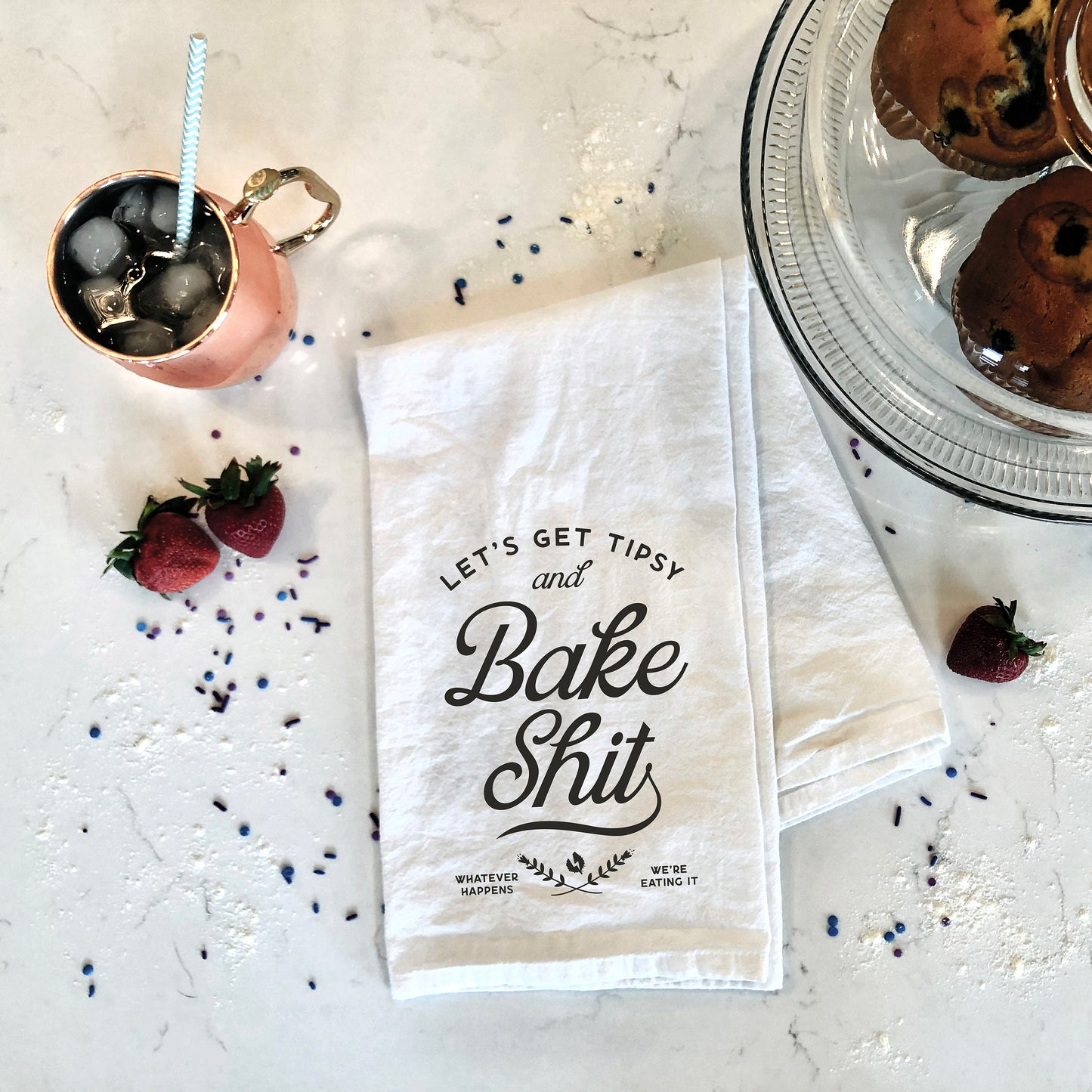🔥Funny Kitchen Towel Home Decor, Bake Sh*t Tea Towel, Tipsy Wine Bake Towel