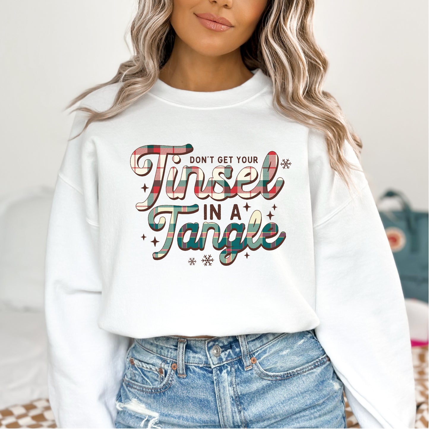 Don't Get Your Tinsel in a Tangle Funny Sweatshirt for Women Fleece Sweaters Festive Sweatshirts Holiday Graphic Tinsel Club