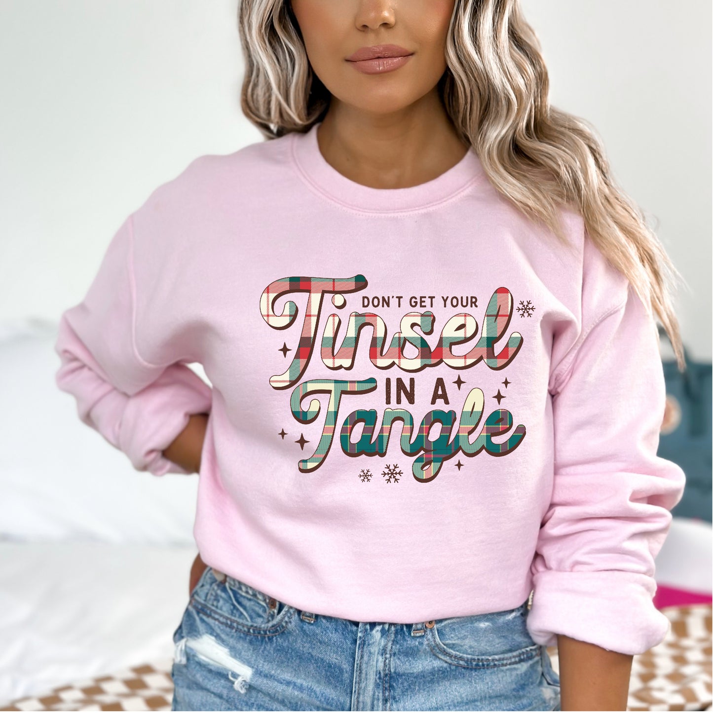 Don't Get Your Tinsel in a Tangle Funny Sweatshirt for Women Fleece Sweaters Festive Sweatshirts Holiday Graphic Tinsel Club