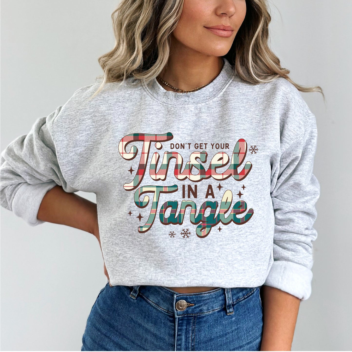Don't Get Your Tinsel in a Tangle Funny Sweatshirt for Women Fleece Sweaters Festive Sweatshirts Holiday Graphic Tinsel Club
