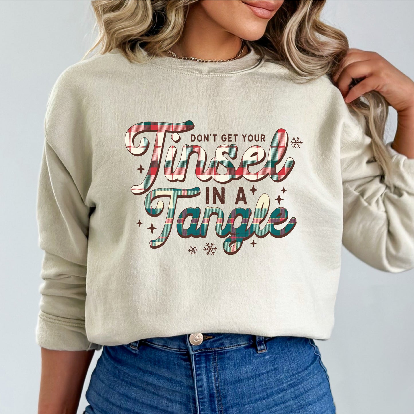 Don't Get Your Tinsel in a Tangle Funny Sweatshirt for Women Fleece Sweaters Festive Sweatshirts Holiday Graphic Tinsel Club