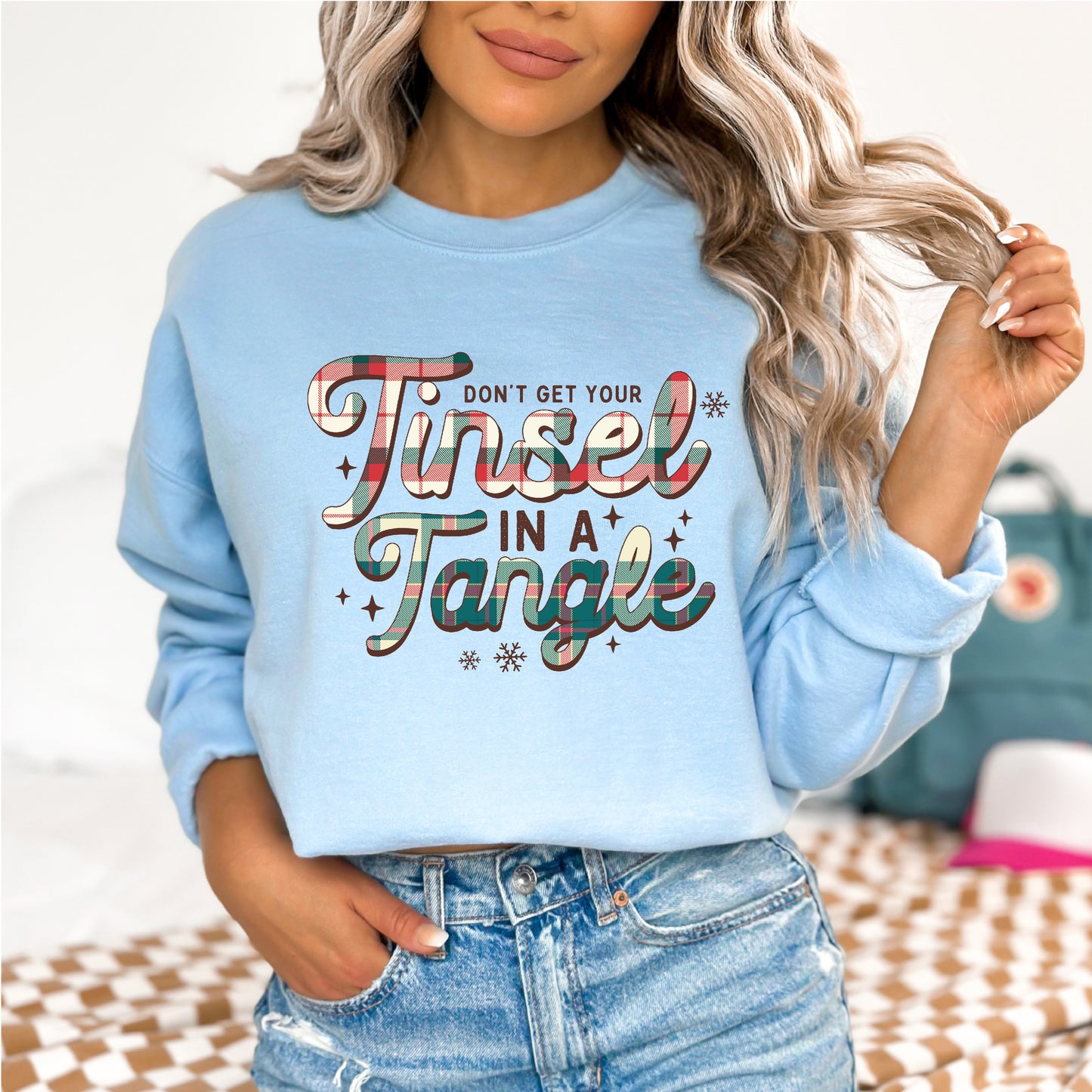 Don't Get Your Tinsel in a Tangle Funny Sweatshirt for Women Fleece Sweaters Festive Sweatshirts Holiday Graphic Tinsel Club