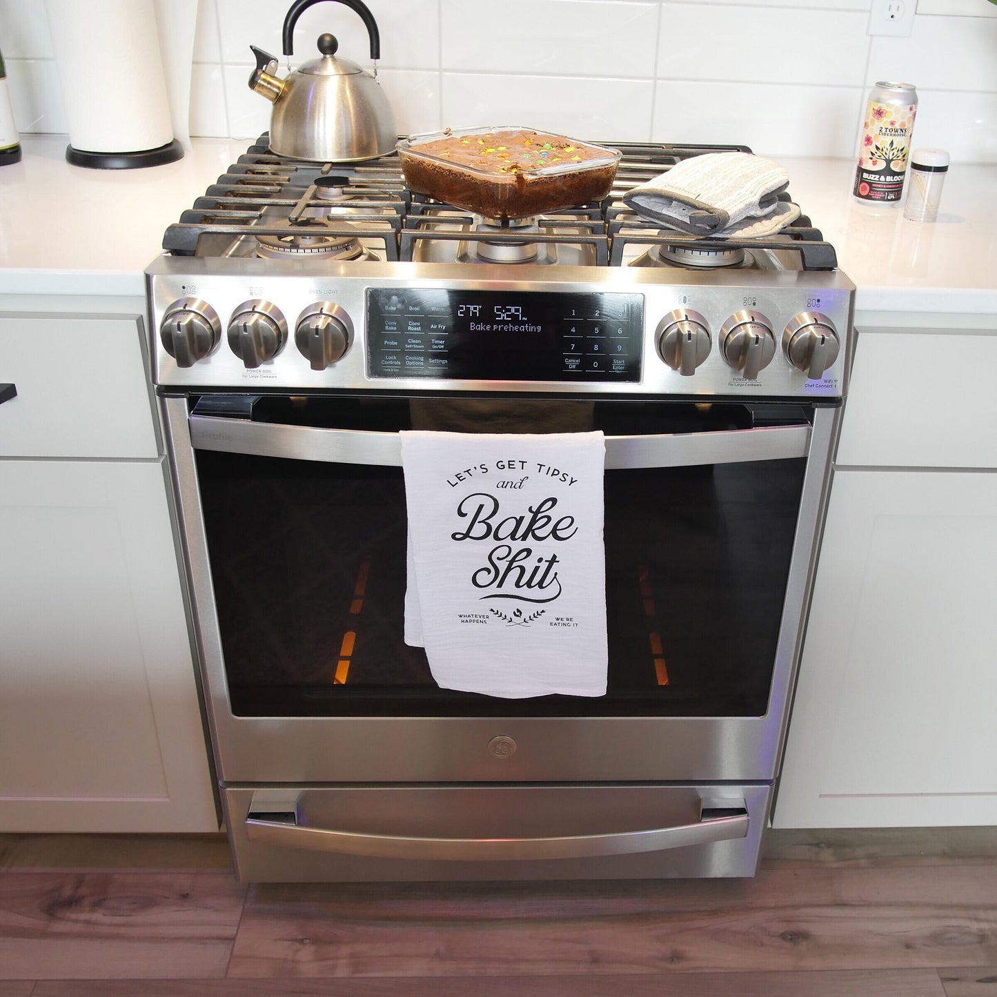 🔥Funny Kitchen Towel Home Decor, Bake Sh*t Tea Towel, Tipsy Wine Bake Towel