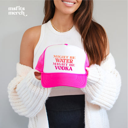 Might Be Water Might Be Vodka Trucker Hat Womens Summer Beach Trucker Cap Beach Lover Gifts Bachelorette Party Gift for Girls Trip Trucker Beach Bach Hat