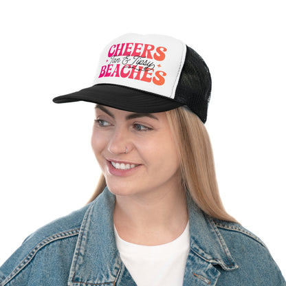 Cheers Beaches Trucker Hat Womens Summer Beach Trucker Beach Lover Gifts Bachelorette Party Gift for Girls Trip Pink Trucker Beach Bach Hat