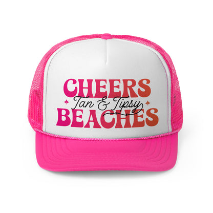Cheers Beaches Trucker Hat Womens Summer Beach Trucker Beach Lover Gifts Bachelorette Party Gift for Girls Trip Pink Trucker Beach Bach Hat