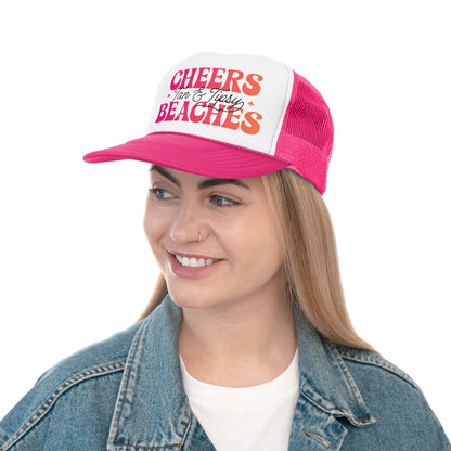 Cheers Beaches Trucker Hat Womens Summer Beach Trucker Beach Lover Gifts Bachelorette Party Gift for Girls Trip Pink Trucker Beach Bach Hat
