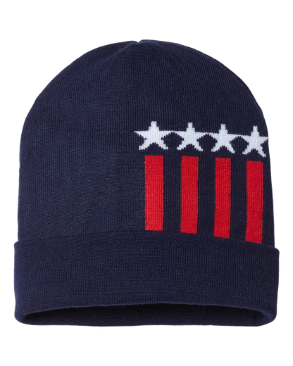 🇺🇸USA Made Patriotic Cuffed Beanie Cap American Flag Knit Beanie Stars and Stripes Winter Hat USA Pride Beanie, USA Flag Gift for Him or Her