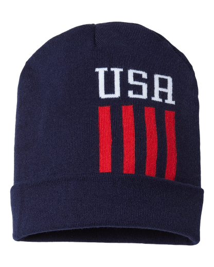 🇺🇸USA Made Patriotic Cuffed Beanie Cap American Flag Knit Beanie Stars and Stripes Winter Hat USA Pride Beanie, USA Flag Gift for Him or Her