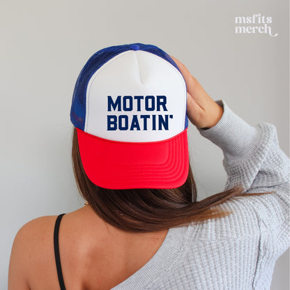 Motorboatin' Trucker Hat Summer Funny Lake Trucker Cap Gift for Him Weekend Camping Vacation Hat