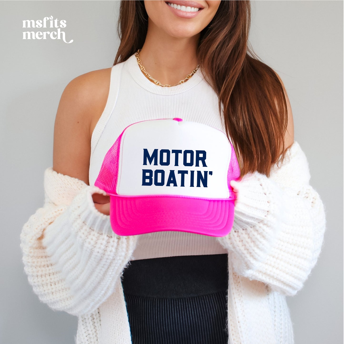Motorboatin' Trucker Hat Summer Funny Lake Trucker Cap Gift for Him Weekend Camping Vacation Hat