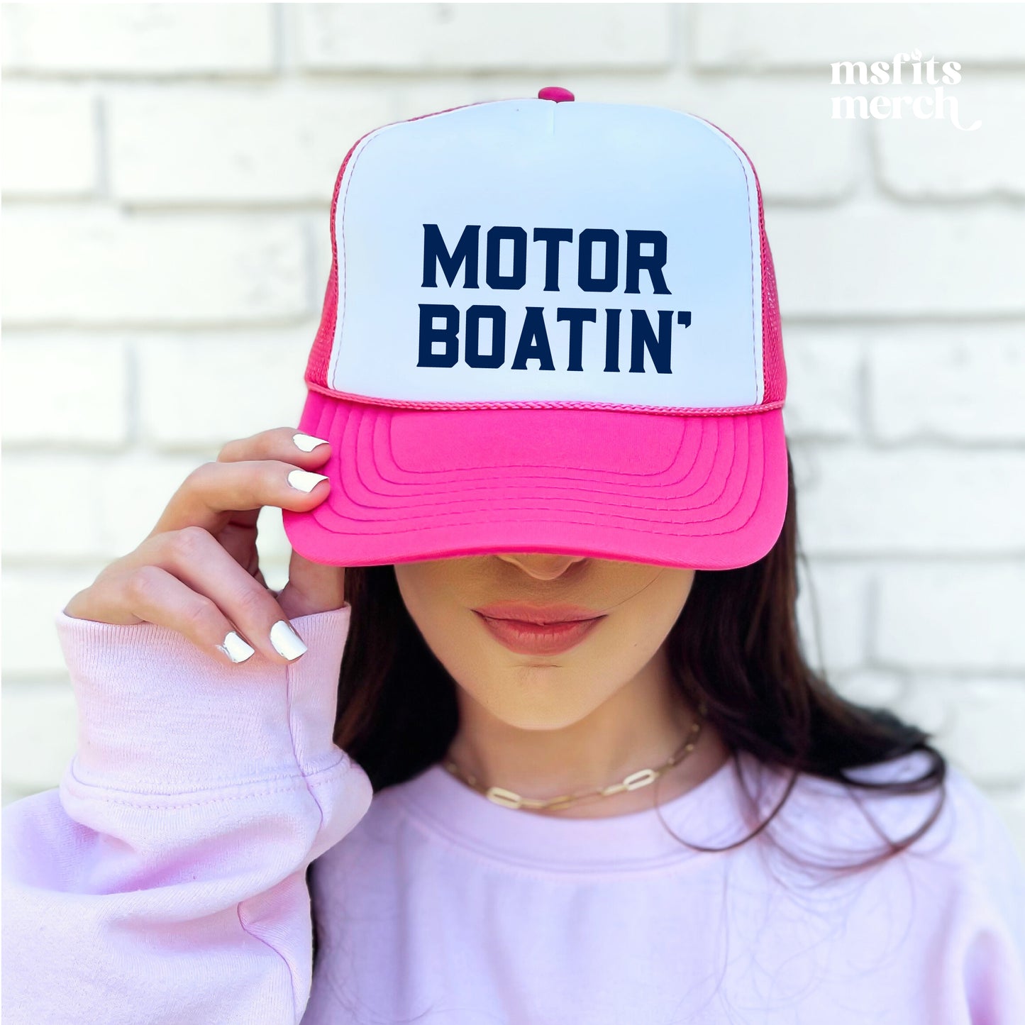 Motorboatin' Trucker Hat Summer Funny Lake Trucker Cap Gift for Him Weekend Camping Vacation Hat