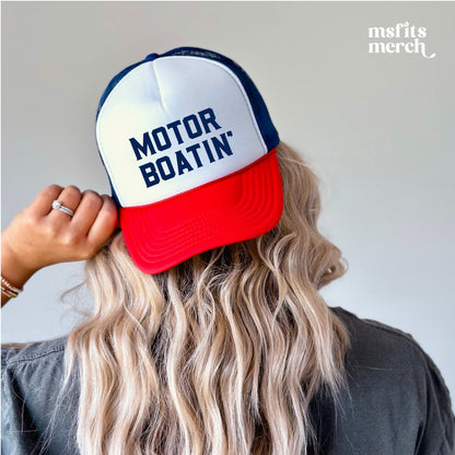 Motorboatin' Trucker Hat Summer Funny Lake Trucker Cap Gift for Him Weekend Camping Vacation Hat