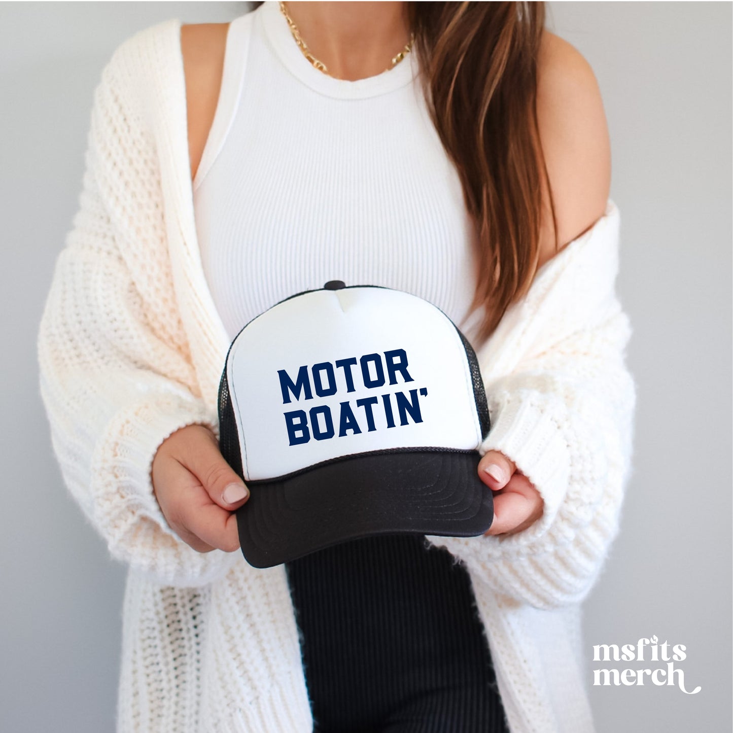 Motorboatin' Trucker Hat Summer Funny Lake Trucker Cap Gift for Him Weekend Camping Vacation Hat